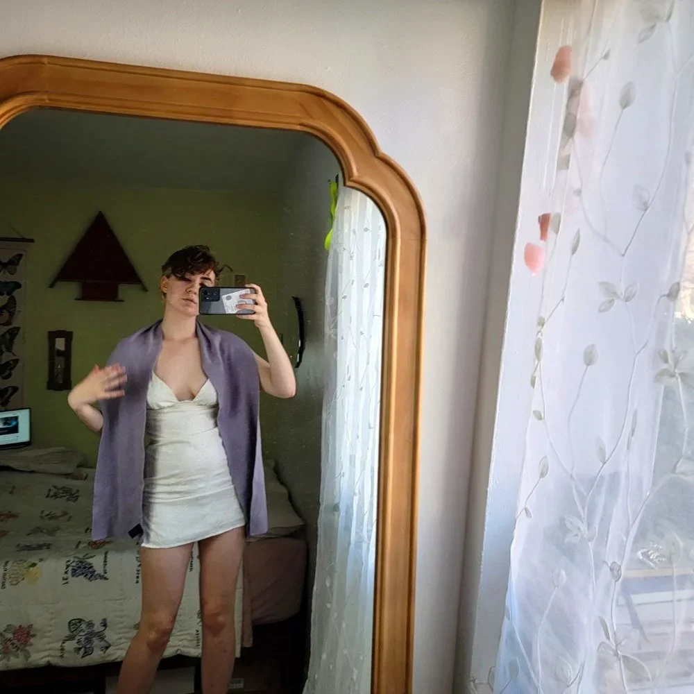 lilac silk and cashmere knit long scarf - Picture 3 of 4